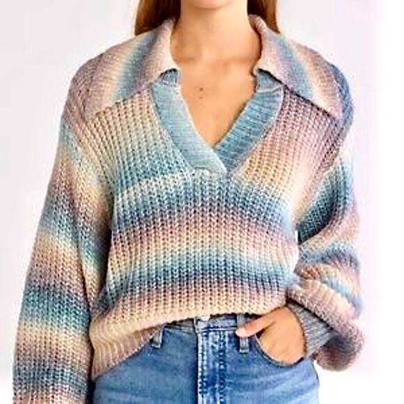 Pastel Chunky Knit Oversized Slouchy Balloon Sleeve Cropped Sweater Large - Picture 1 of 9